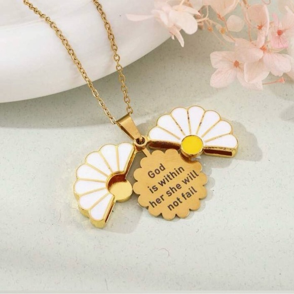 Christian Gold and White Daisy Pendant Necklace - Picture 5 of 9